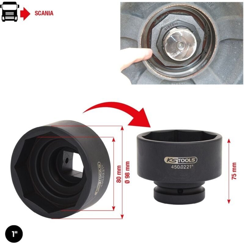 KS Tools 1Achsmuttern-Schlüssel für Scania 8-kant, 80 mm