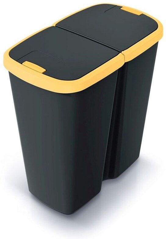 Monzana® Mülleimer Küche 50L 2 Fächer mit Deckel Druckknopf Abfalleimer Büro Papierkorb Biomüll Gelber Sack Mülltrennsys...