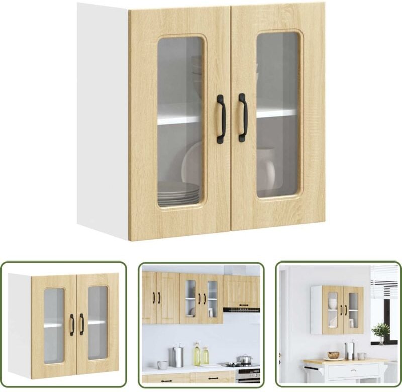 The Living Store - vidaXL Küchen-Hängeschrank mit Glastür Sonoma-Eiche Holzwerkstoff