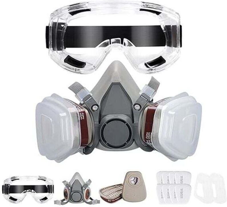 Schutzmaske, wiederverwendbare Atemschutzmaske mit Filtern und Anti-Staub-Anti-Gas-Schutzbrille zum Lackieren, Staubpart...