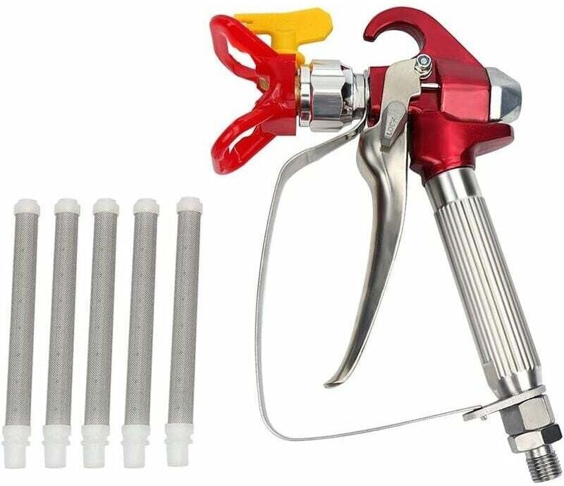 Airless Hochdruck-Farbspritzpistole XS-818 + Düsensitz + 5 x Airless-Farbspritzpistolenfilter -