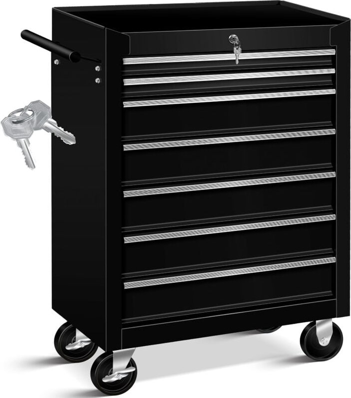 Thumbnail - Werkstattwagen Rollwagen Werkzeugwagen Werkzeugkiste Fächer Toolbox Werkzeug-Box 7 Fächer Schwarz - Masko