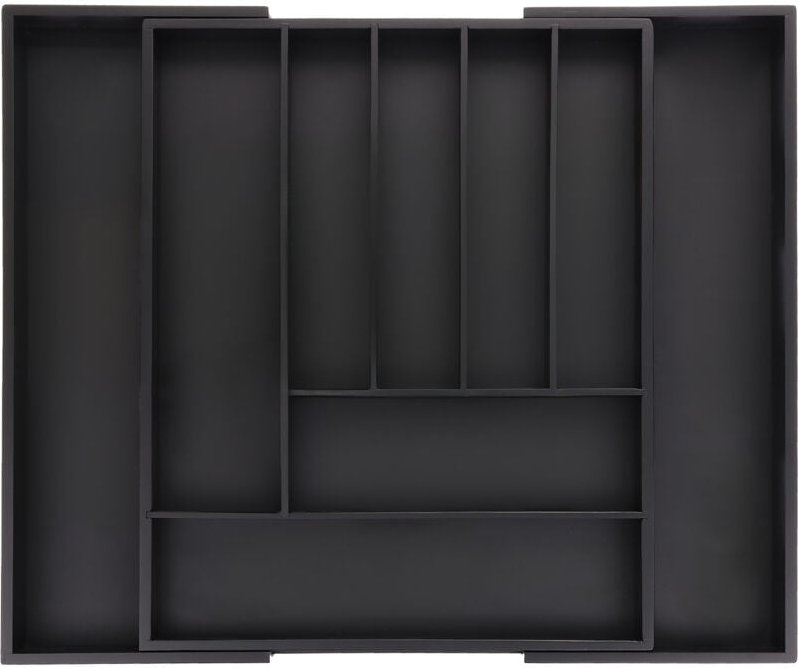 Relaxdays - Besteckkasten ausziehbar, Bambus, hbt: 5 x 33,5-49,5 x 44,5 cm, 7-9 Fächer, Besteckeinsatz Schublade, schwar...