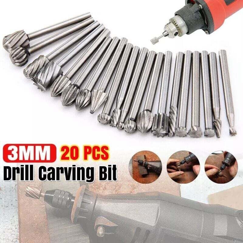 20-teiliges Doppelschnitt-Hartmetallfräser-Set, 3-mm-Schaft, Rollfräser-Bits, Zubehör für Dremel, Fordom, Flexwelle, für...