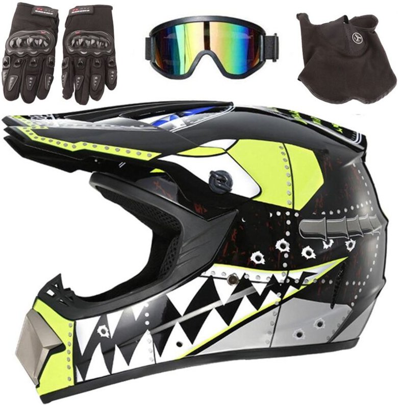 Eosnow Motocross Helm Full Face Off Road Elektro Dirt Bike Motorrad Mountain mit Schutzbrille Handschuhe Abdeckung