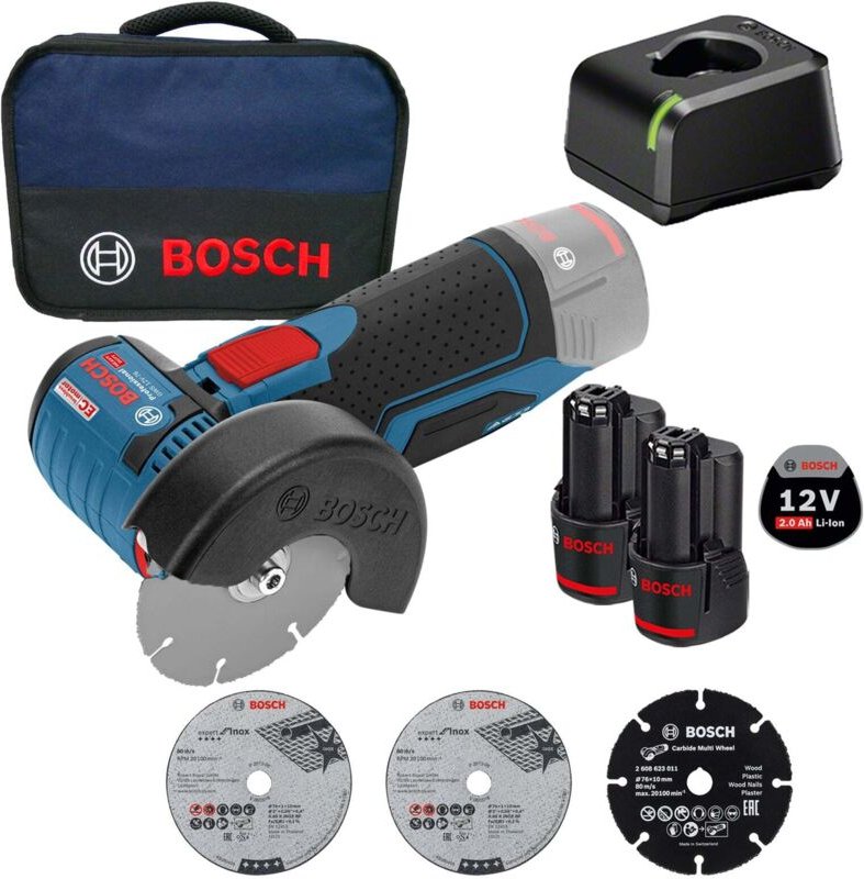 Bosch - Akku-Winkelschleifer gws 12V-76 ø 76 mm / 2x 2,0 Ah Akku + Ladegerät im Softbag
