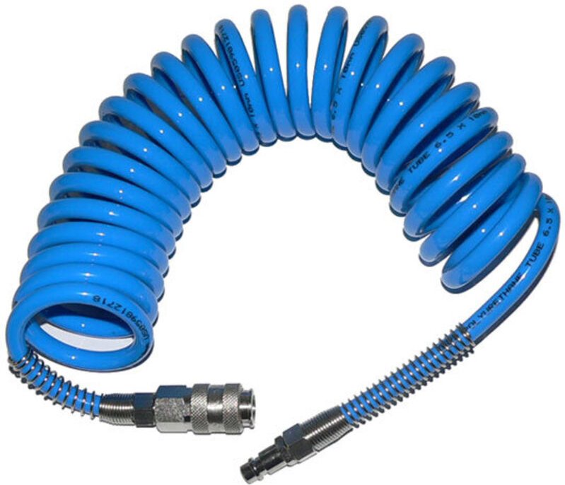 Adler Pneumatischer Spiralschlauch PA 8x12mm - 5m Polyurethan mit Armaturen, tool flexibel und widerstandsfähig, hohe Qu...