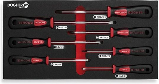Thumbnail - Kombinierbares Tablett mit 7 Schlitzschraubendrehern und ph, Profi Dogher 330-082
