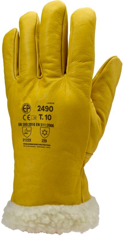 Set aus 6 - EUROWINTER ISLANDE Handschuhe - Vollnarbenrindsleder in Gelb - Synthetisches Fell aus Polyamid Größe 9