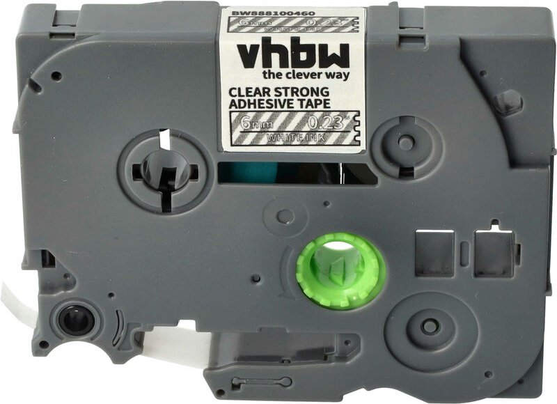 Vhbw - Schriftband-Kassette kompatibel mit Brother pt 550, 540, 520, 530, 540C Etiketten-Drucker 8m x 6mm Weiß auf Trans...