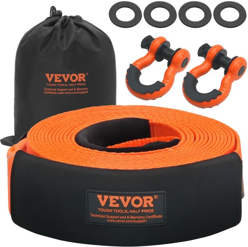 Abschleppgurt-Bergeset 85 mm x 9 m (MBS-16329 kg) Baumschoner-Windengurt, dreifach verstärkte Schlaufe & Schutzhüllen & ...