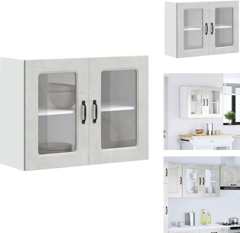 Küchen-Hängeschrank mit Glastür Kalmar Betongrau Holzwerkstoff - Küchen-Wandschrank - Küchen-Wandschränke - Wandschrank ...
