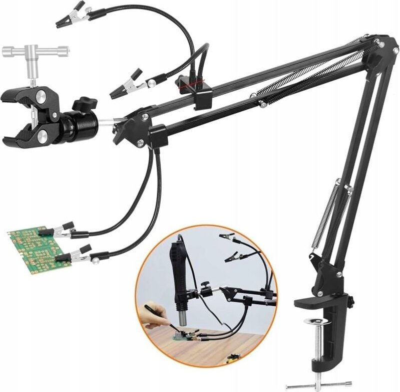 Ausleger – universeller dritter Arm mit 4 an der Tischplatte montierten Krokodilklemmen