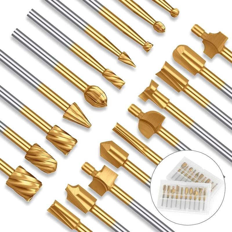 Dolaso - Rotationsfräser, 20 Stück, Wolframstahl, Fräser, HSS-Fräser, Holzfräser, Fräswerkzeug mit 1/8 Zoll 3 mm Schaft ...