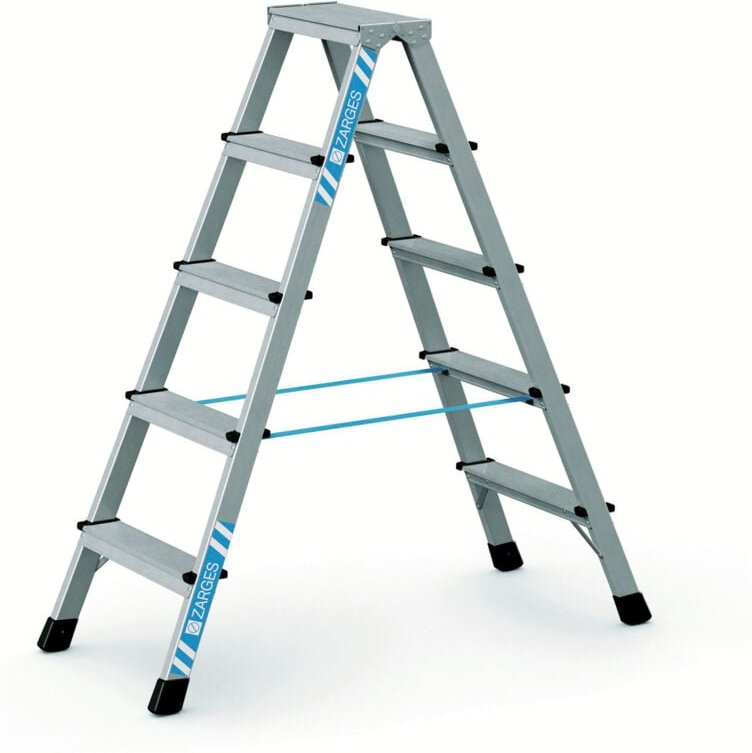 XLstep b Genietete Stufen-Stehleiter, beidseitig begehbar, eloxiert Zarges 41265 Arbeitshöhe 2,75m