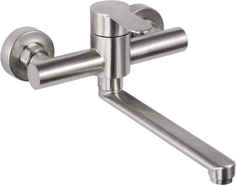 Küchenarmatur zur Wandmontage, Mischbatterie zur Wandmontage aus Edelstahl, 360°-Schwenk für Küchenspüle, Warm- und Kalt...