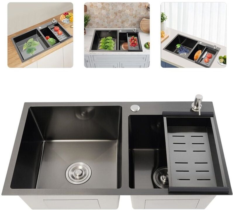 Einbauspüle Küchenspüle Spüle aus Edelstahl Ablaufgarnitur 7843cm schwarz