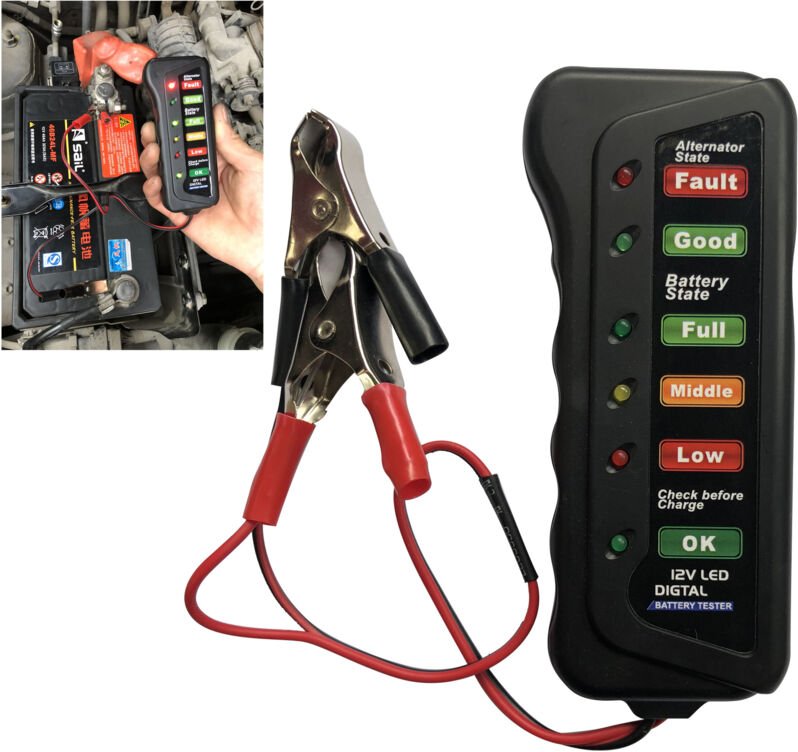 Aougo - 12V Batterietester 6 LED-Leuchten Autobatterietester 12V Lichtmaschine Batterieanalysator für Auto Motorrad