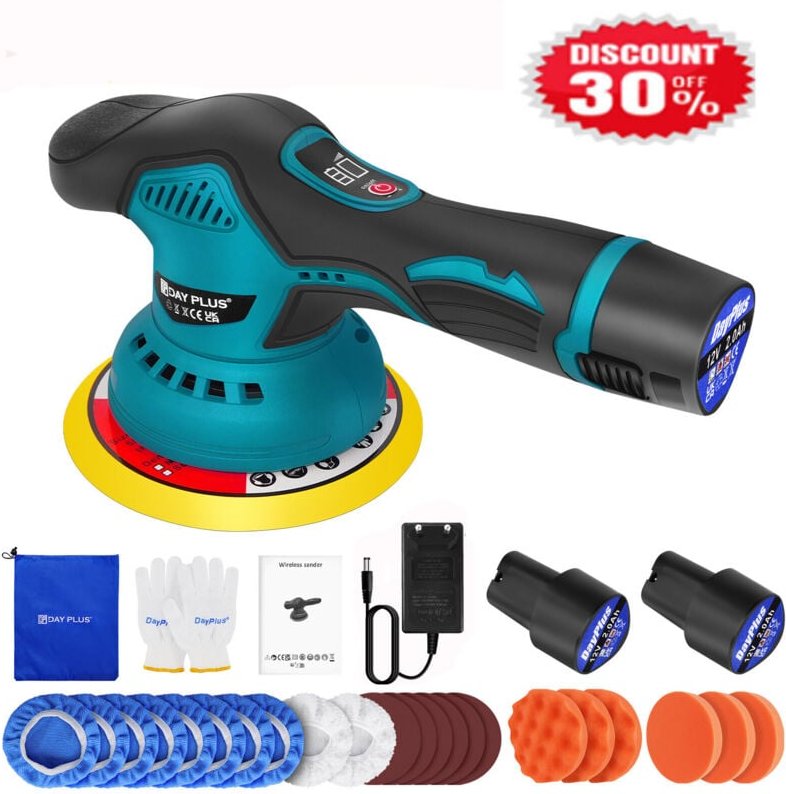 Dayplus - 2 Akku 12V Poliermaschine 150mm Polierer Poliergerät Schleifmaschine 8 Gänge