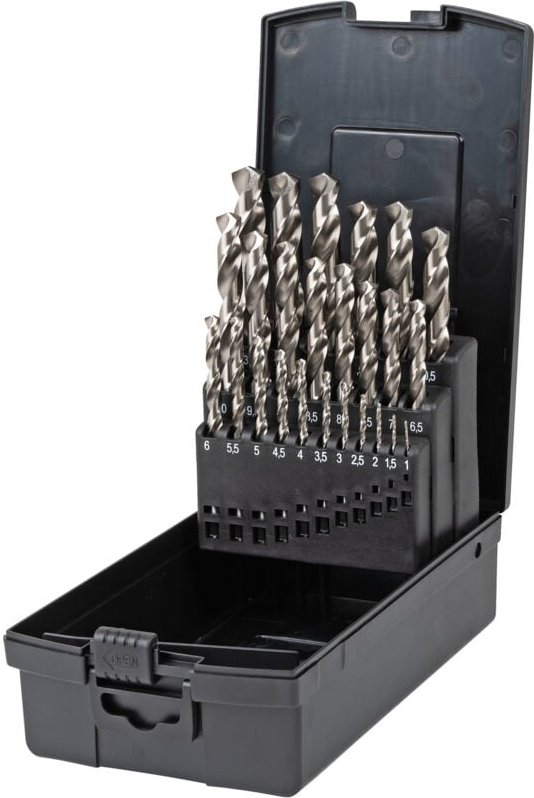 Spiralbohrer Set HSS-Co5 / hss-e, 25-teilig, Premium Metallbohrer Satz, Stahlbohrer Satz, geschliffen, zylinderischer Sc...