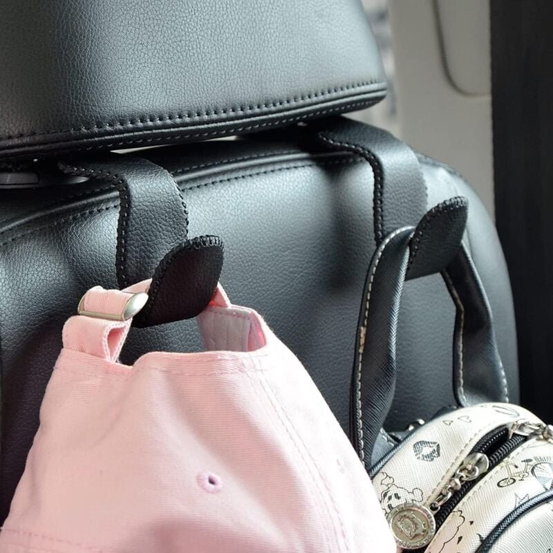 Thumbnail - Autohaken, universeller Haken für die Kopfstütze des Rücksitzes im Auto, aus Mikrofaserleder und Edelstahl, für Taschen,...