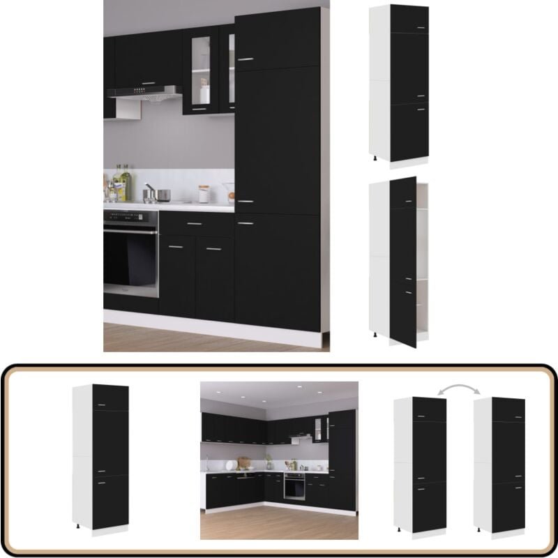 Kühlumbauschrank Schwarz 60x57x207 cm Holzwerkstoff - Küchenmöbel - Schranksystem - Küchenschrank - Speisekammer - Regal