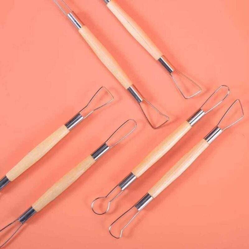 KZQ - 6 utensili per modellare a doppia estremità con manico in legno, utensili per scolpire argilla, fondente, torte, c...