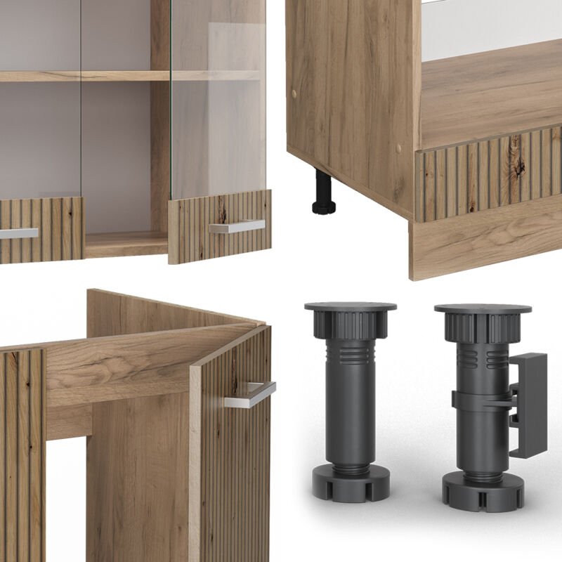 Eckküche R-Line, Artisan-Eiche/Goldkraft Eiche, 227 x 287 cm ohne Arbeitsplatte, Vicco