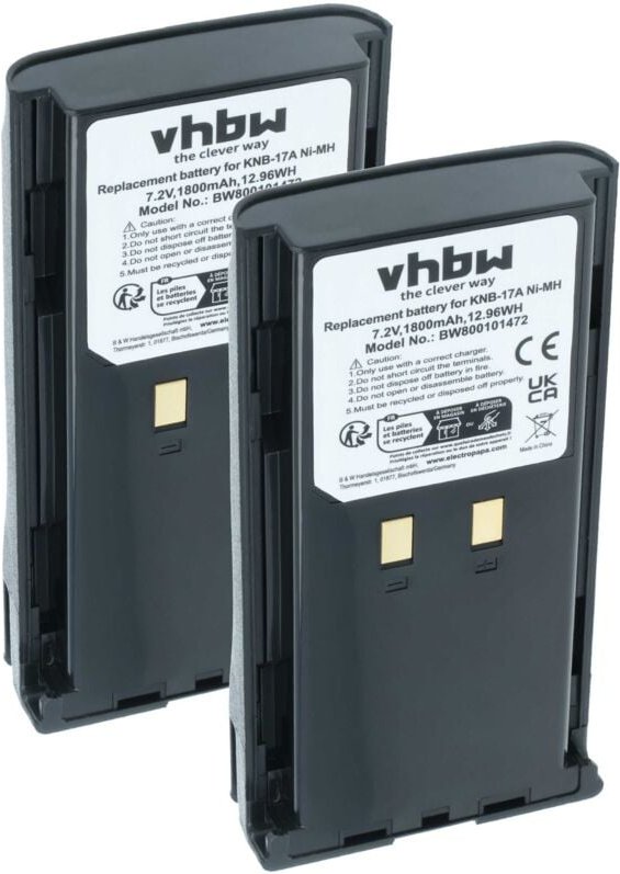 vhbw 2x Akku Ersatz für Kenwood KNB-52N, KNB-22N, KNB-21N, KNB-17N, KNB-17A, KNB-16A für Funkgerät, Walkie Talkie (1800 ...