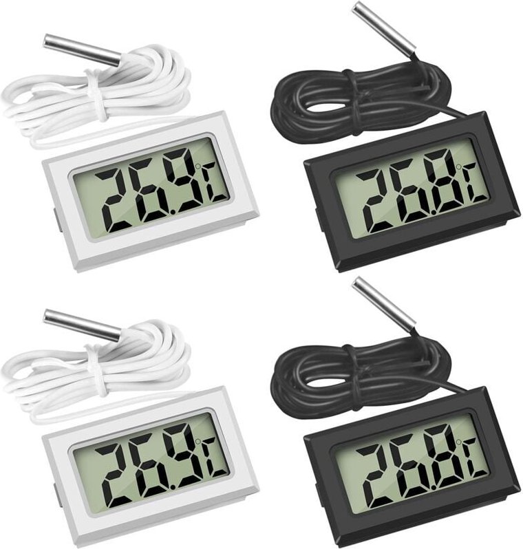 Thumbnail - 4-teiliges Kühlschrankthermometer, digitales LCD-Thermometer mit wasserdichter Sonde für Kühlschrank, Gefrierschrank, Aq...