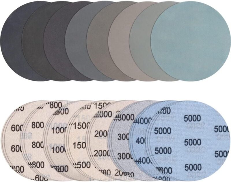 24 Stück Schleifpapier 125mm,Körnung 1000/1500/2000/3000/4000/5000 Schleifpad Rund Klett Ohne Loch Nasse Trockene Schlei...