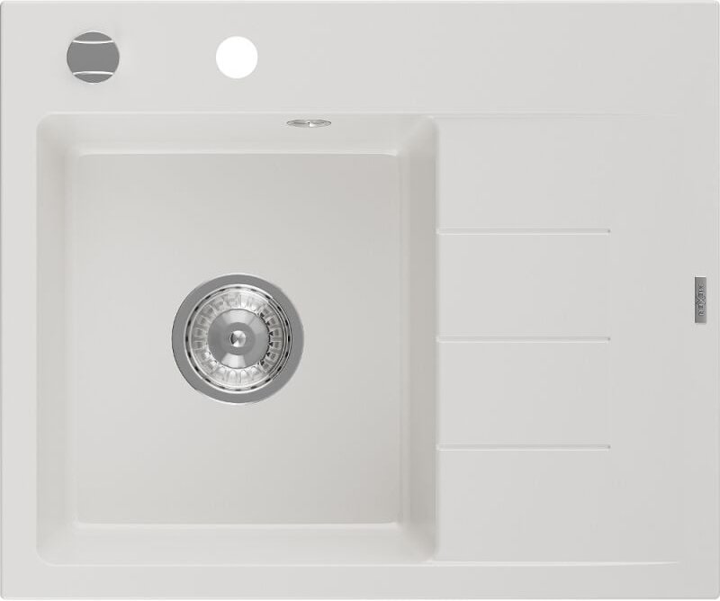 Mexen Ben Granitspüle 1-beckig mit linkem Abtropffeld 600 x 500 mm, weiß, Siphon chrom - 6522605000-20