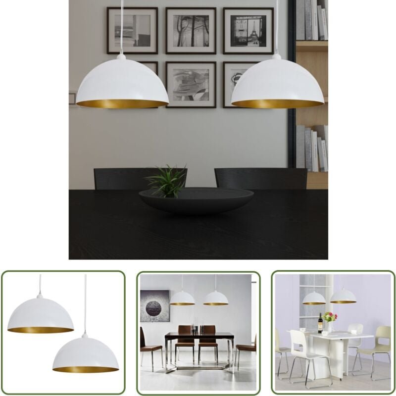 Deckenleuchte 2 Stk. Höhenverstellbar Halbkugelförmig Weiß - Pendelleuchte - Deckenleuchte - Wohnzimmerlampe - Esszimmer...