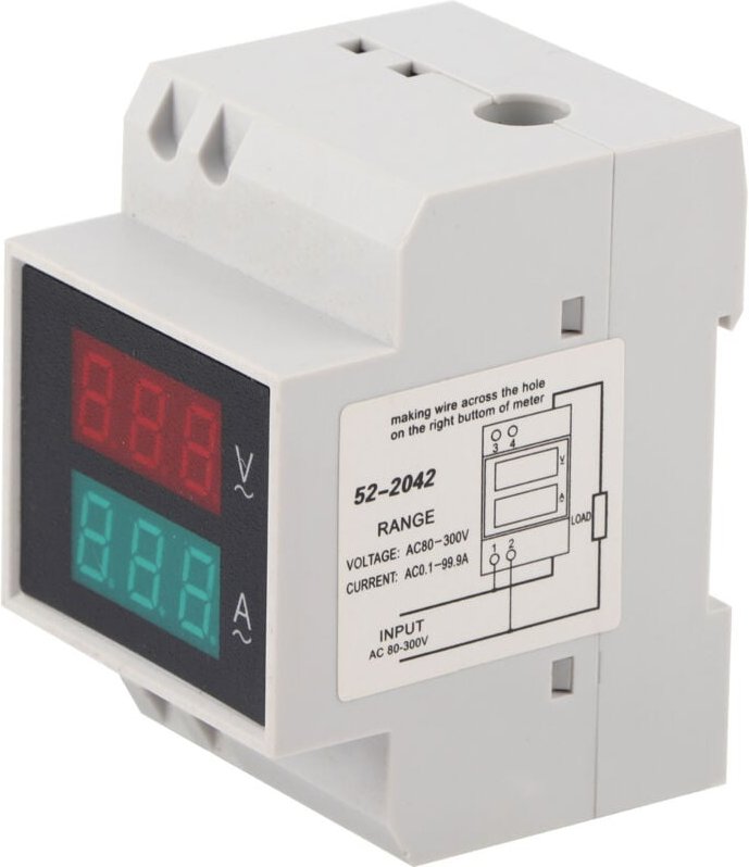 SUNXURY Digitales Spannungs-Amperemeter, Din-Schiene, hochpräzises Voltmeter mit Doppelanzeige, Amperemeter, AC80–300 V,...