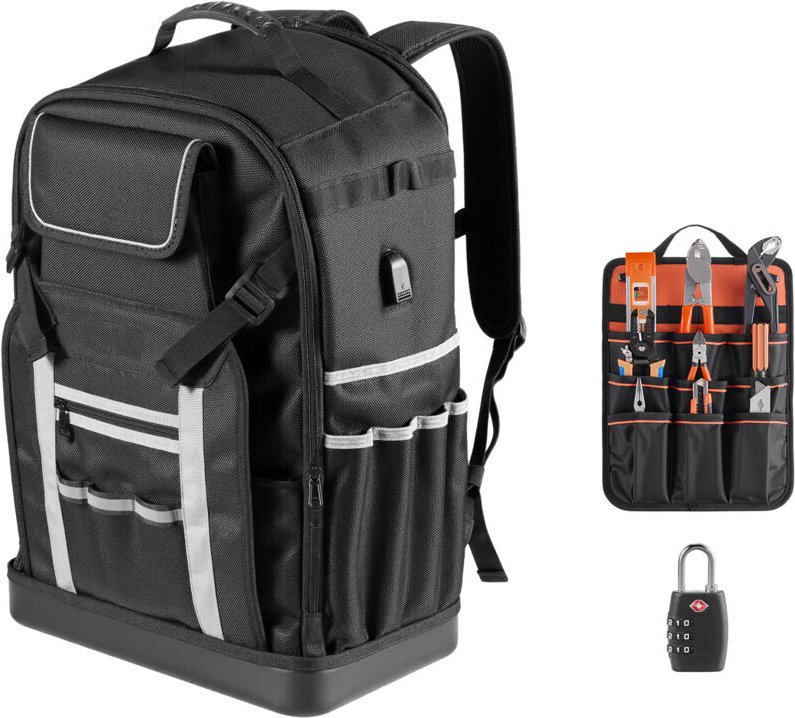 Mophorn Werkzeugrucksack mit 56 Taschen, strapazierfähiger Boden, ideal für Werkzeuge, Baustellen, Elektriker, Industrie...