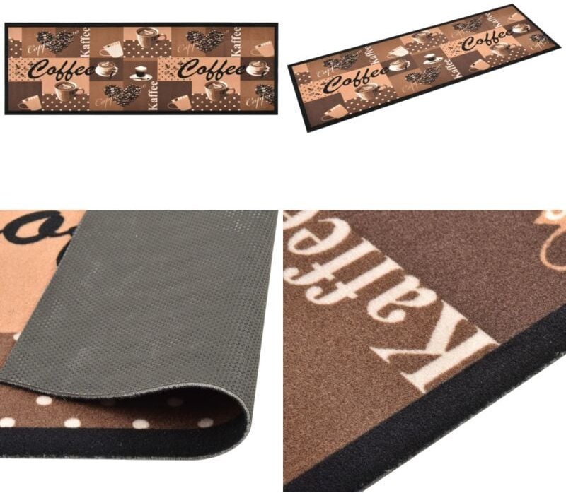 Küchenteppich Waschbar Kaffee Braun 60x180 cm - Bodenmatte - Küchenmatte - Teppich - Wohnzimmerteppich - Esszimmerteppic...