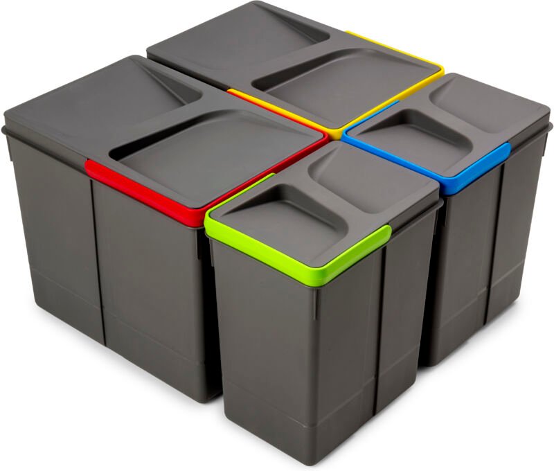 Emuca Lot Recycle Behälter für Küchenschublade, Höhe 266mm, 2x15l, 2x7l, Kunststoff anthrazitgrau