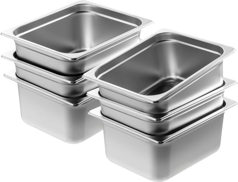 Mophorn - 6er-Pack Hotelpfannen, 1/2-Größe Anti-Stau-Dampfpfanne, 0,8 mm dicker Edelstahl, 6 Zoll tiefe Catering-Aufbewa...