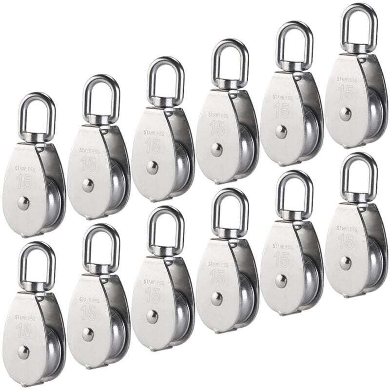 M15 304 Edelstahl-Einzelrolle, 15 mm Einzelrollen-Blockrolle, Kran-Drehhaken, glattes Drahtseil, Kabelbelastung 77 lbs/3...