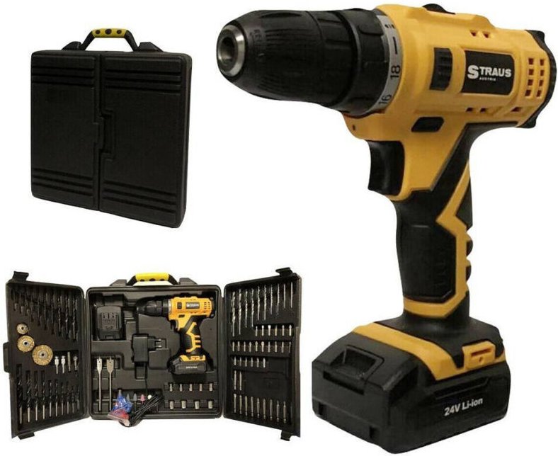 Trade Shop - BOHRSCHRAUBER MIT DOPPEL-LITHIUM-AKKU 24V + 92 ZUBEHÖRTEILE MIT KOFFER -