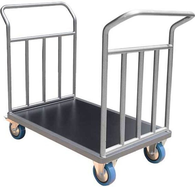 Transportwagen 2-seitig verstärkt - Platte 1000x700mm - Tragfähigkeit 500kg - 2-rädrig, fest, mit Feststellern, 2-seitig...