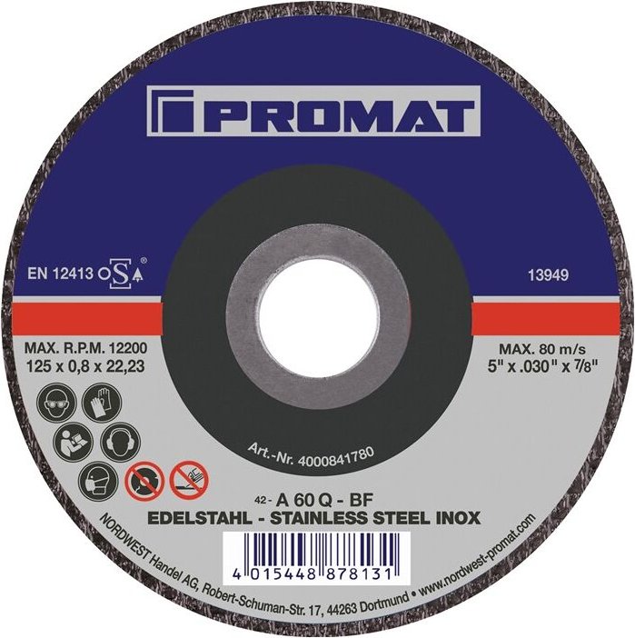 Promat - Trennscheibe D125x0,8mm gekröpft inox Bohrung 22,23 mm