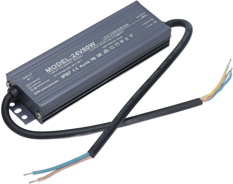 Ugreat - IP67 Wasserdichter Konstantspannungs-LED-Netzteiltransformator 60W AC170-265V 24V 2,5A