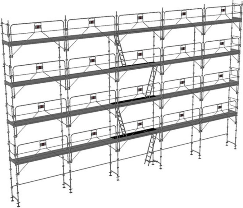 Gerüst 160m² : Struktur + Plattformen + Leiste -Gelände Version - MEKA48P-160-SPP