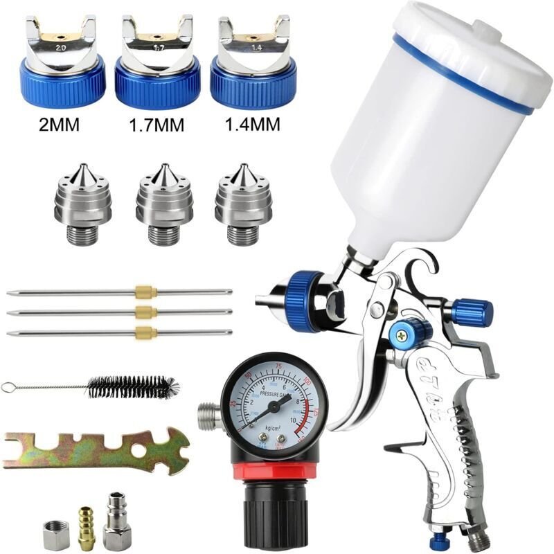 Professionelle 600cc mit 3 Düsen 1,4 mm 1,7 mm 2,0 mm, Schwerkraft-Spritzpistole mit Luftregler für die Auto- und Möbell...
