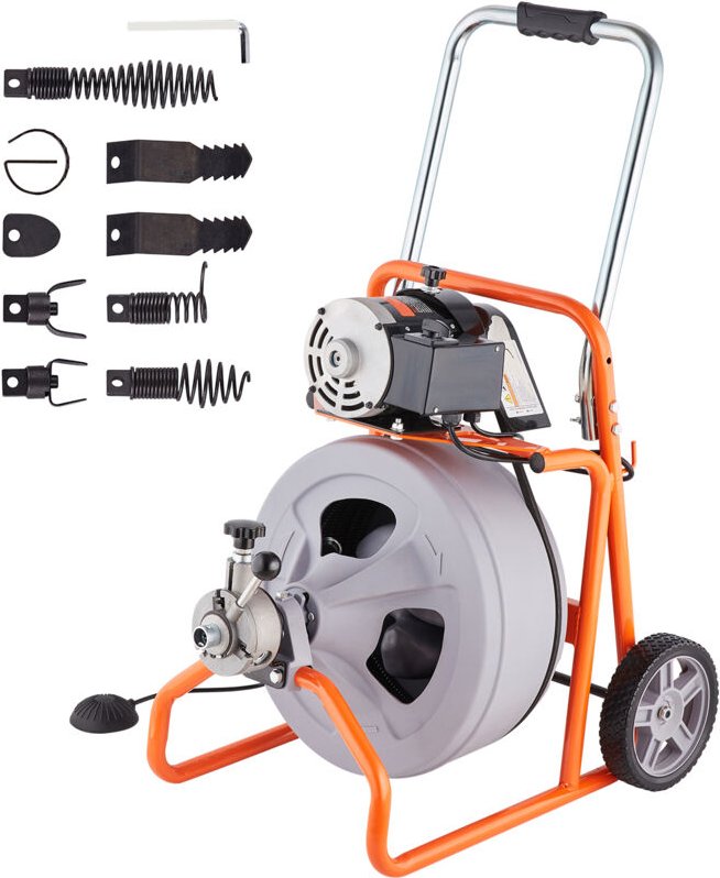 Mophorn - Rohrreinigungsmaschine 75 Fuß x 1/2 Zoll, tragbare Rohrreinigungsspirale mit automatischer Zuführung, 8 Schnei...