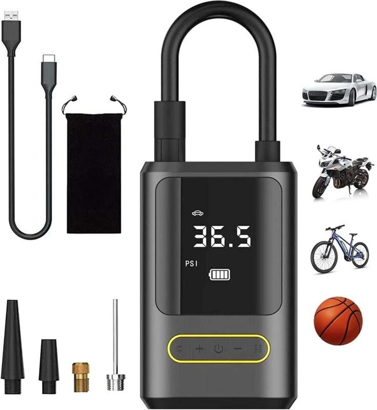 Tragbarer kabelloser elektrischer Reifenfüller, langlebige 150-PSI-Luftpumpe, Dual-LCD-Display, perfekt für Auto- und Mo...