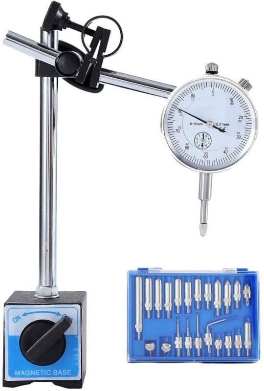 Messuhr mit Magnetfuß, 0–10 mm, 0,01 mm Genauigkeit, metrisch, verstellbarer Armprüfer, Messwerkzeugsatz, 22-Punkt-Anzei...