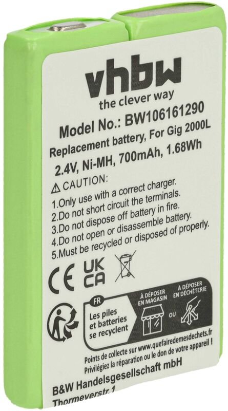 Vhbw - Akku kompatibel mit gp 8M2B7, 7M2B7, T266 schnurlos Festnetz Telefon (700 mAh, 2,4 v, NiMH)