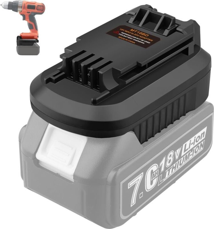 Black & Decker 20-V-Adapter für kabellose Elektrowerkzeuge für Makita 18-V-Lithium-Ionen-Akkus, kompatibel mit Black & D...